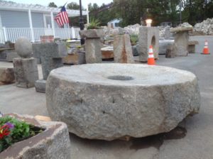 We reclaimed this amazing concave, 6' diameter, Rockport granite mill stone from a crane operators private collection of granite products.