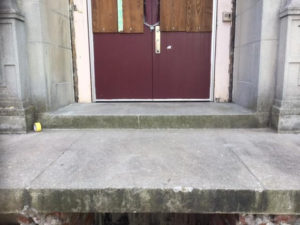 Gate Of Heaven School salvaged granite